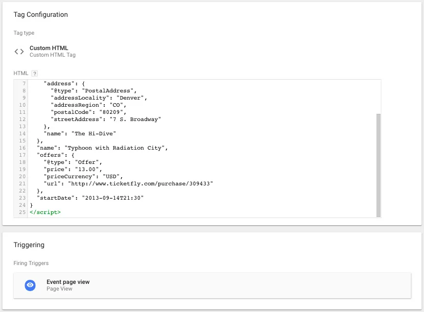 google tag manager to create a recipe snippet