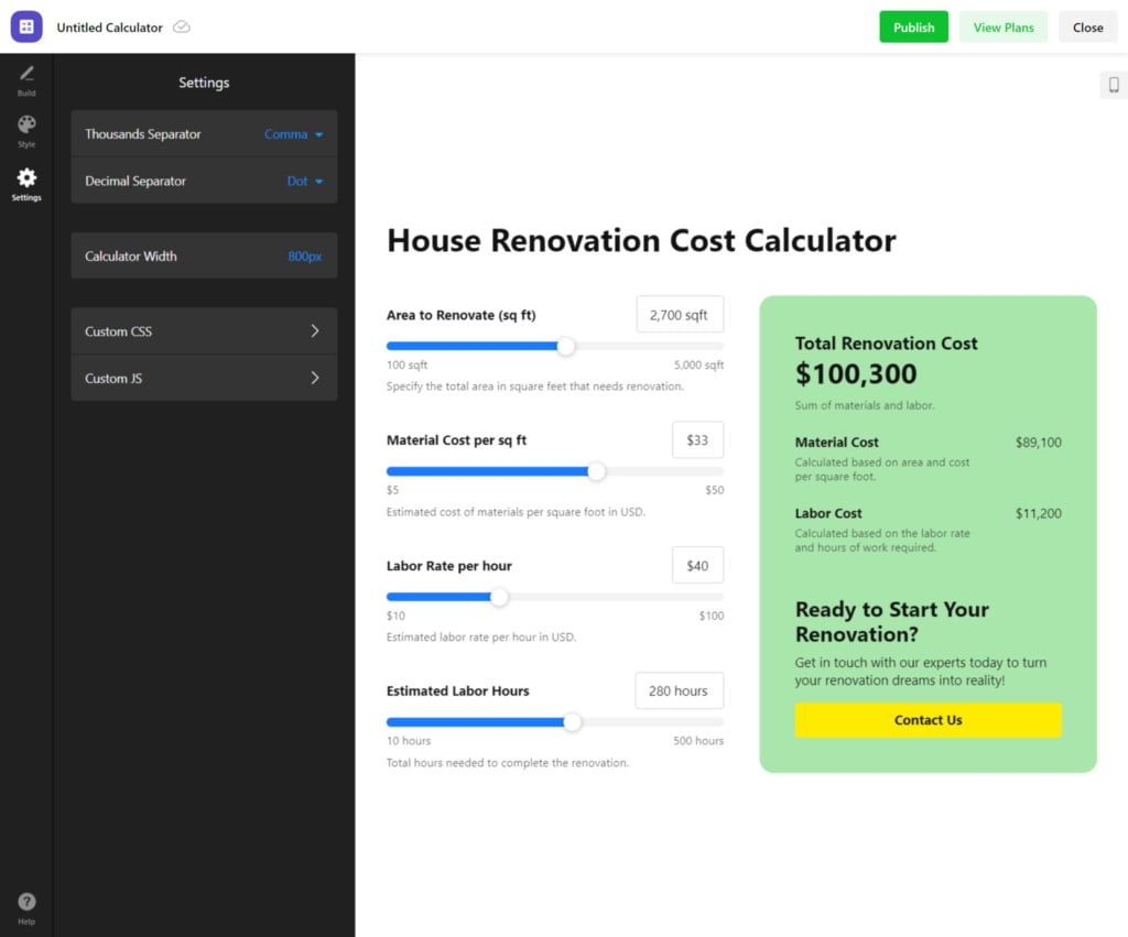 Prueba tu widget de calculadora web